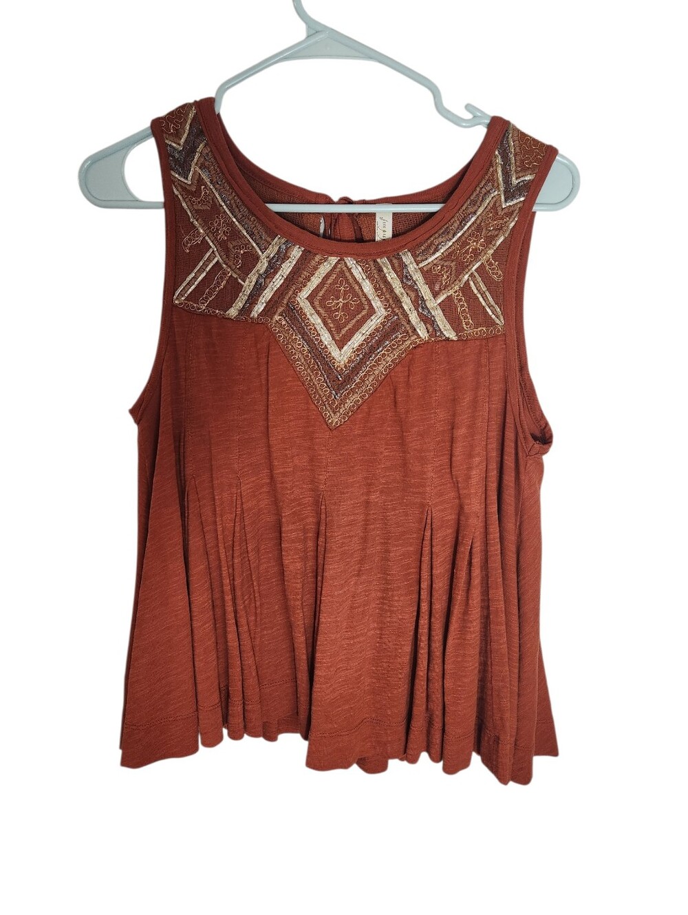 Free People Libertine Metallic Embroidered Open Back Tank 